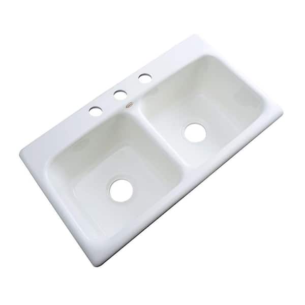 Thermocast Brighton Drop-In Acrylic 33 in. 3-Hole Double Bowl Kitchen Sink in White
