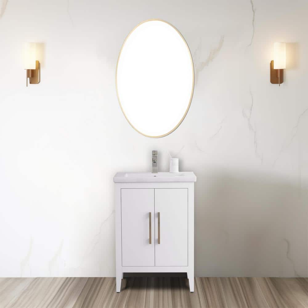 24" White Single Sink Bathroom Vanity with Ceramic Top