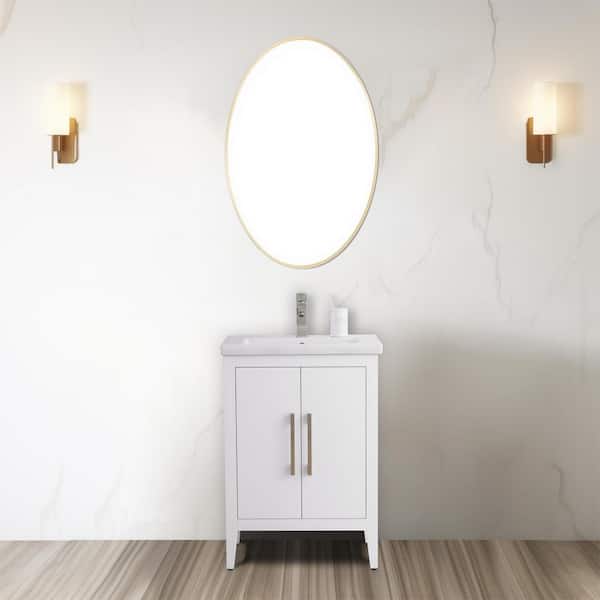 Vanity Art 24 in. W x 18.5 in D x 34 in. H Single Sink Bathroom Vanity Cabinet in White with Ceramic Top