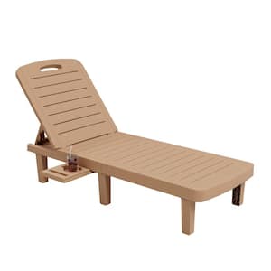 Oversized Outdoor Chaise Lounge Chair, 5-Level Adjustment Backrest, Extra Widen Chaise with Cup Holder, Wood Grain