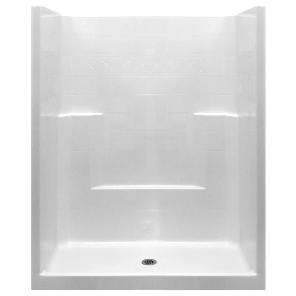 Ella Standard 60 In X 33 In X 77 In 1 Piece Low Threshold Shower Stall In Biscuit With Center Drain 6033shcbis The Home Depot