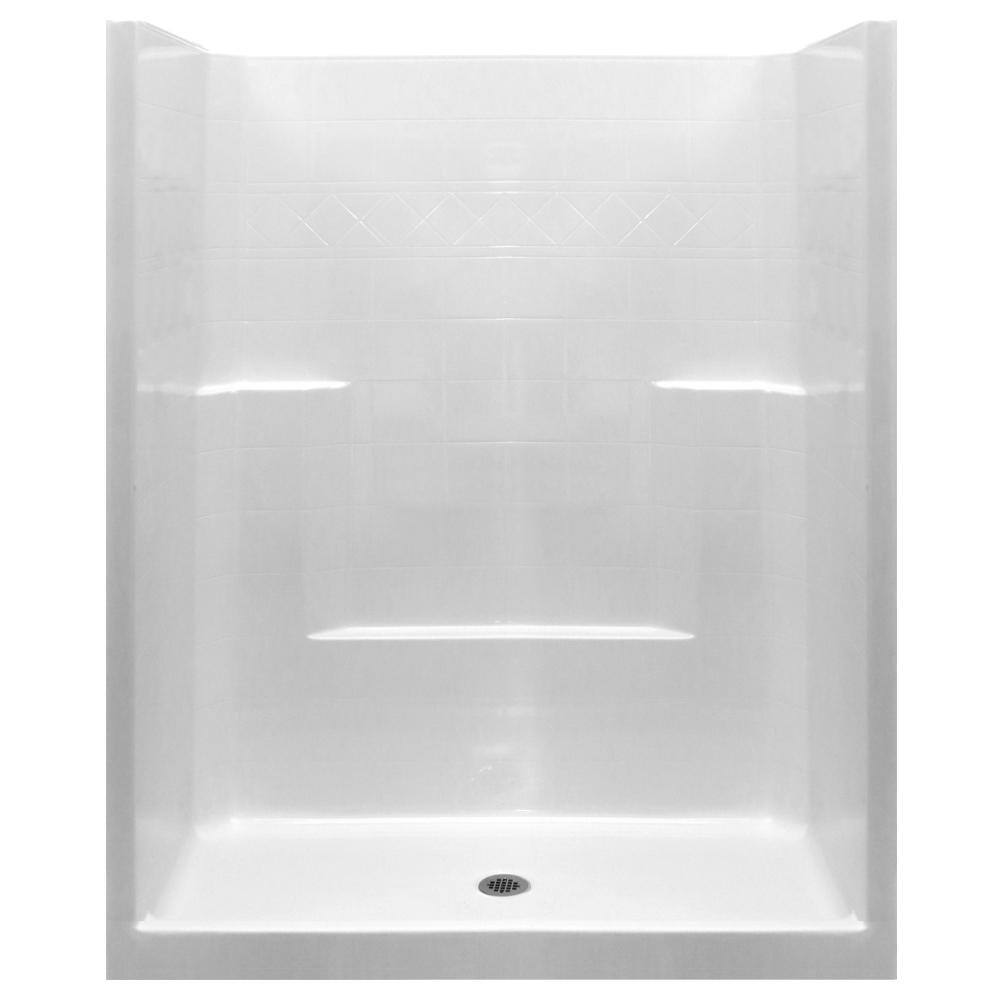 Ella Standard 60 In X 33 In X 77 In 1 Piece Low Threshold Shower Stall In Bone With Center Drain 6033shcbon The Home Depot