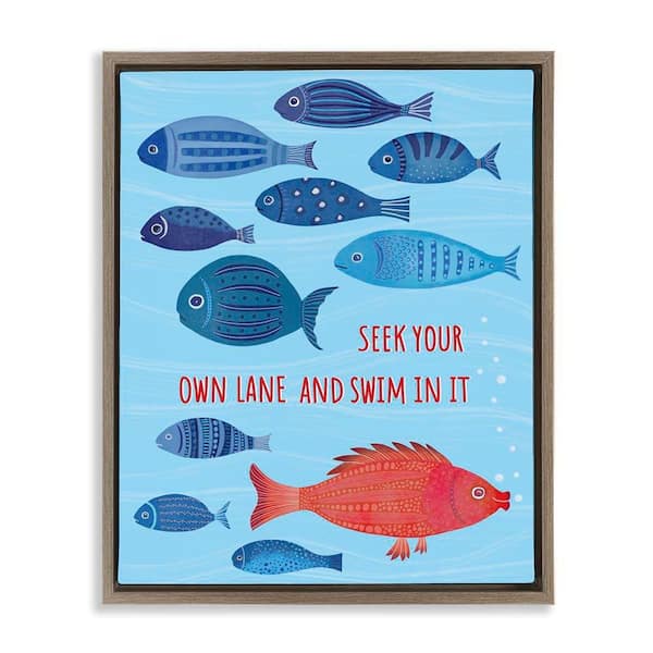 Swim In Your Own Lane by Darlene Seale Brown Floater Frame Coastal Graphic Art Print 31 in. x 25 in.