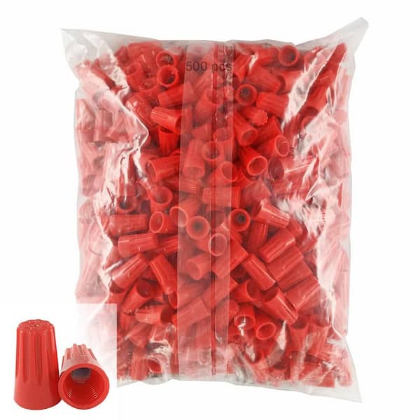 Lukyamzn 500PCS Electrical Wire End Connector Ribbed Caps, Large Twist-on Wire Nut and 22-8 AWG HS P6 Type Screw Terminal, Red