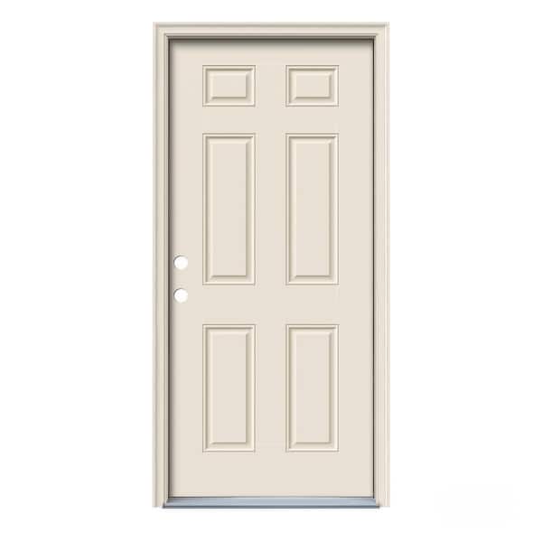 JELD-WEN 36 in. x 80 in. 6-Panel Primed Steel Prehung Right-Hand Inswing Front Door w/Brickmould