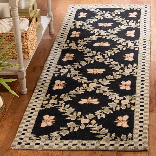 Chelsea Black 3 ft. x 8 ft. Border Diamond Floral Runner Rug