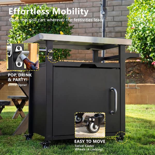 Metal Outdoor Grill Cart Kitchen Island with Wheels, Stainless