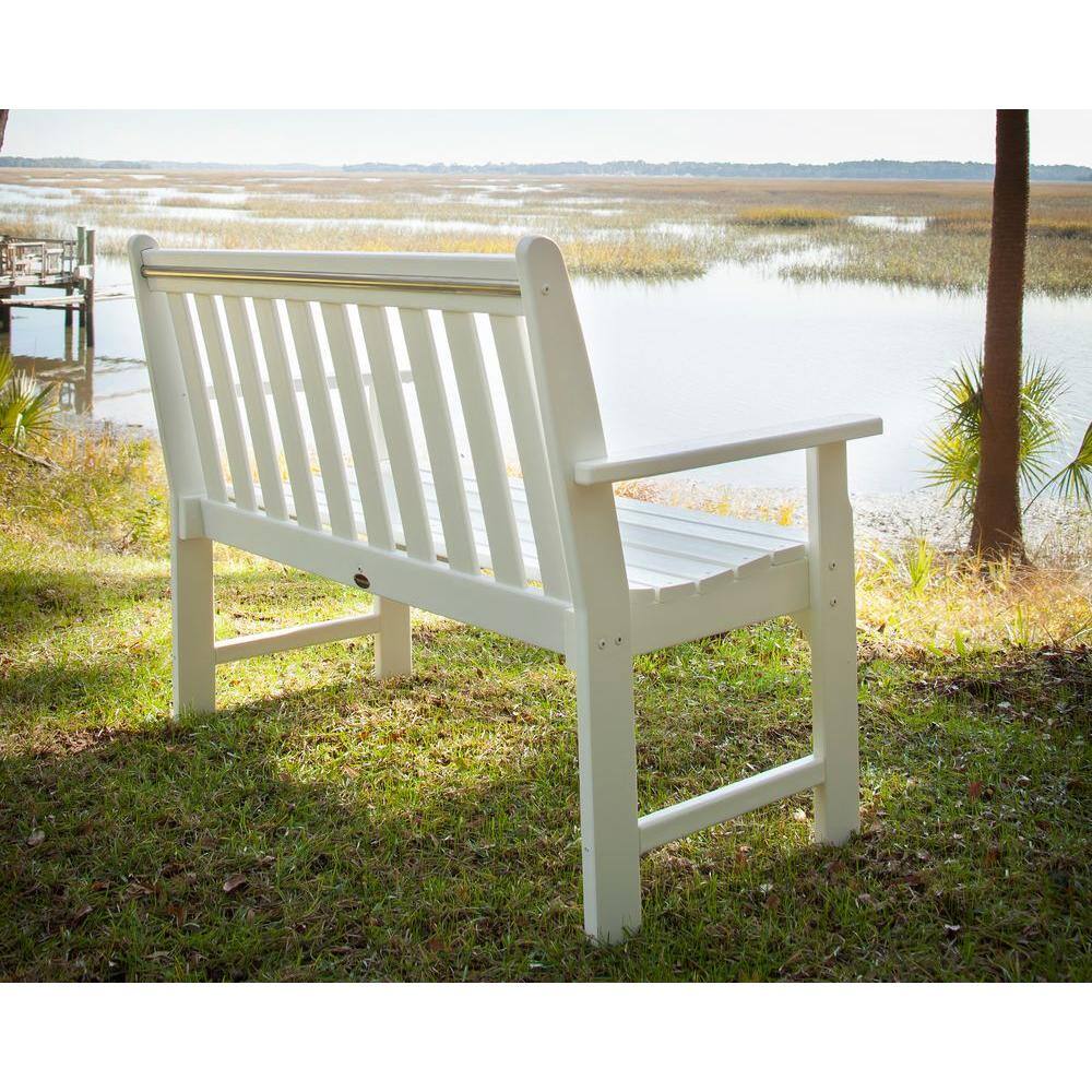 White 48" Weatherproof Slat-Back Outdoor Bench