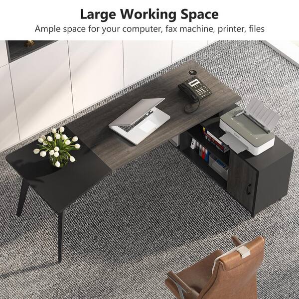 BYBLIGHT Lanita 79 in. L-Shaped Brown Wood Computer Desk with File Cabinet,  Large Executive Office Desk with Shelves, Business BB-F1502XF - The Home  Depot