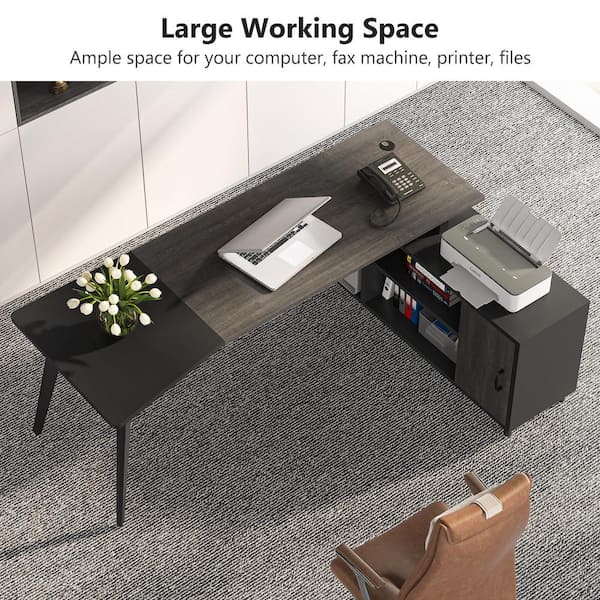 BYBLIGHT Lanita 60 in. L Shaped Desk Rustic Brown Black Engineered