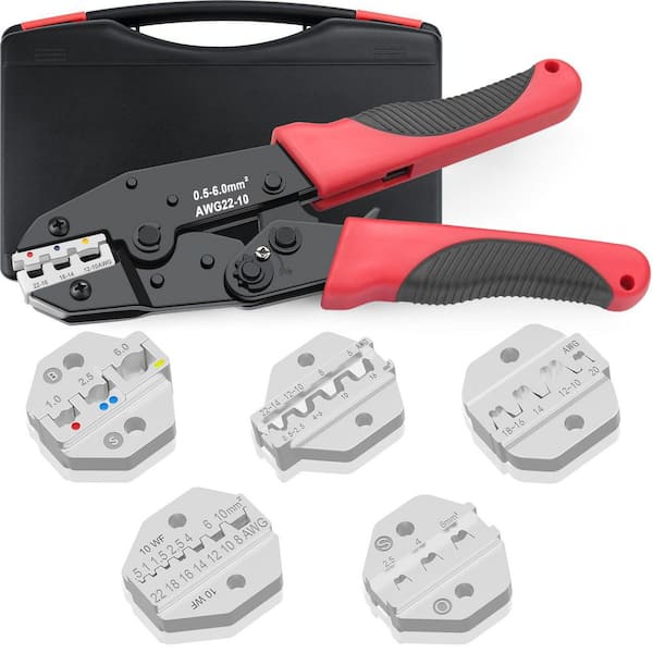 Hand Tool Type Crimping Tool with Ratcheting Structure and Adjustable Compression for Wire Terminals 6-Piece Set