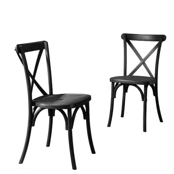 Misopily X-Back Style Resin Outdoor Dining Chair with Downward U-Design and Floor Protector Plastic Glides in Black (Set of 2)