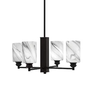 Albany 21.75 in. 4 Light Espresso Chandelier with Onyx Swirl Glass Shades