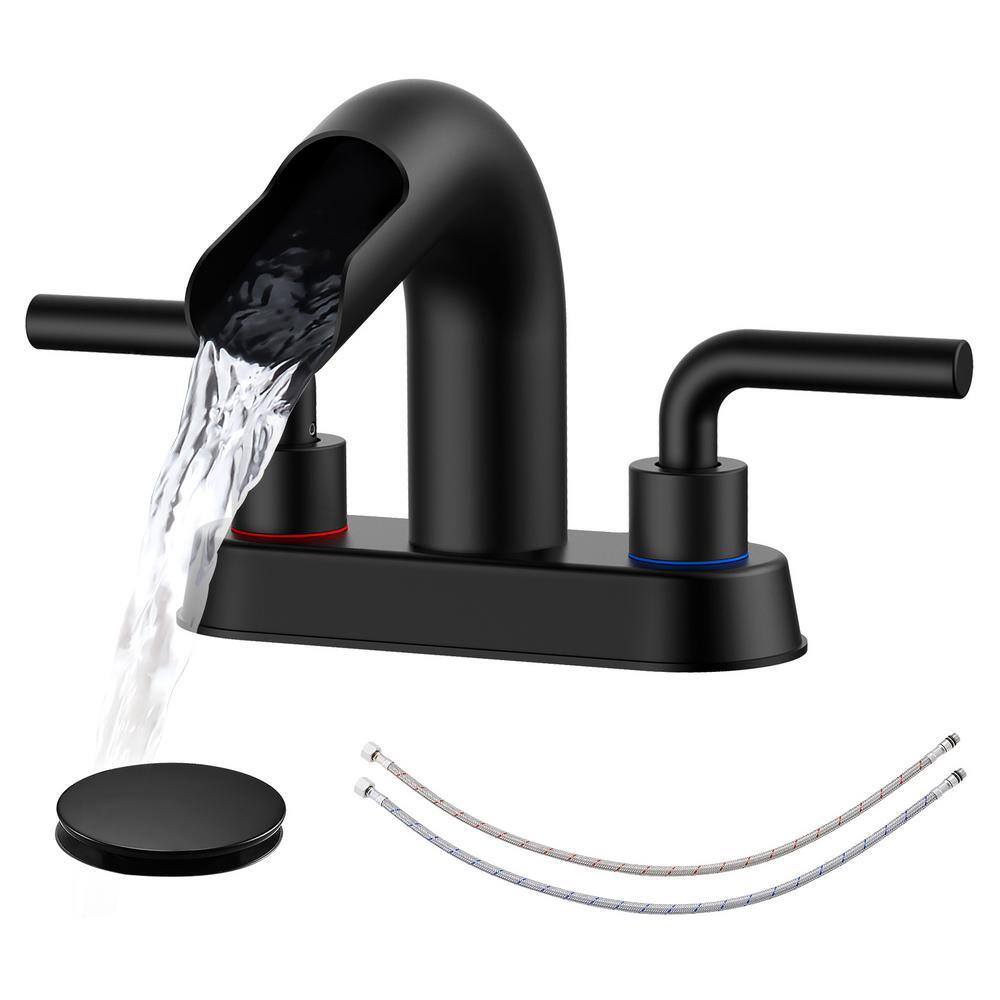 4 in. 2-Handle High Arc Bathroom Faucet with Pop-up Drain and Supply Hoses 