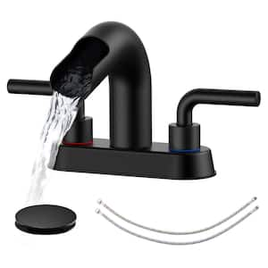 4 in. 2-Handle High Arc Bathroom Faucet with Pop-up Drain and Supply Hoses in Matte Black