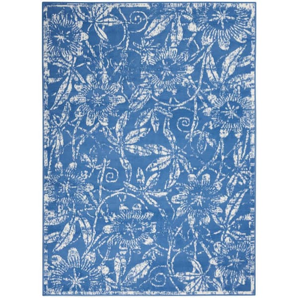 Nourison Whimsicle Blue 4 ft. x 6 ft. Floral French Country Contemporary Area Rug
