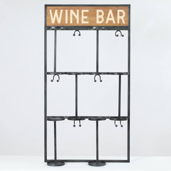 LuxenHome Wine Bottle and Glass Wood Wall Holder