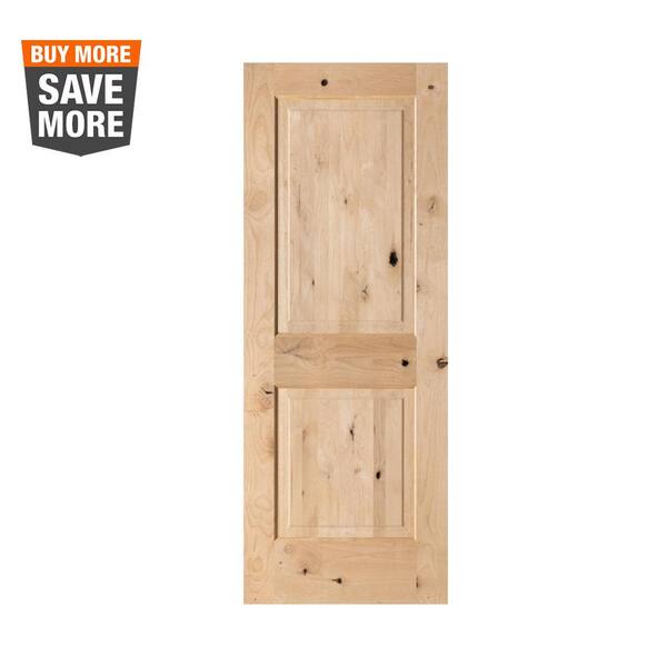 Krosswood Doors 30 in. x 80 in. Rustic Knotty Alder 2-Panel Square Top Solid Wood Stainable Interior Door Slab