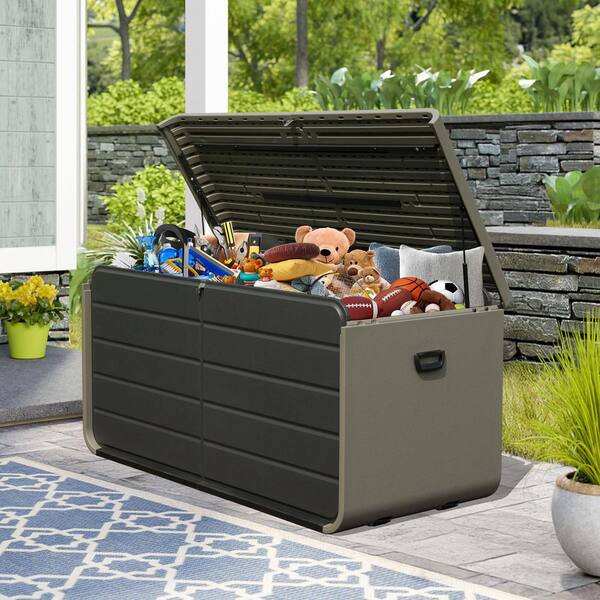 Ama pear Gray 200 Gal. All-Weather Large Resin Deck Box, Plastic