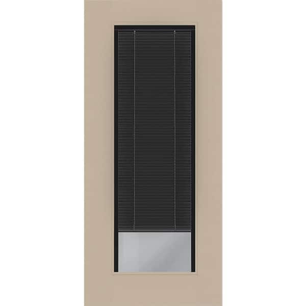 Legacy 36 in. x 80 in. Universal Handing Full Lite Clear Glass Noir Miniblind Sandstone Fiberglass Front Door Slab