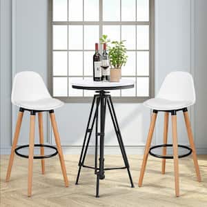 36.5 in. Mid Century Barstool Wood Low Back Dining Pub Chair with Leather Padded-Seat White (Set of 2)