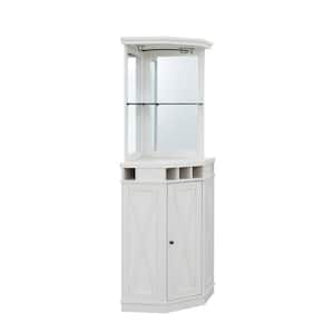 Home Source White Corner Bar Unit with Built-in Wine Rack and Lower Cabinet