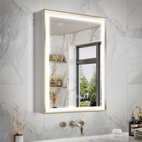 QueenFun Nova 20 in. W x 26 in. H Rectangular Aluminum Recessed/Wall Mount Dimmable Fogless Lighted Medicine Cabinet with Mirror