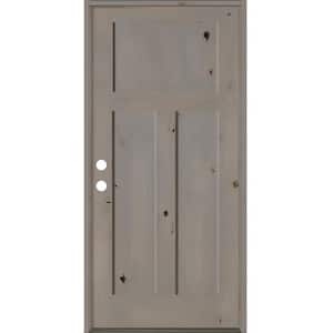 36 in. x 80 in. Rustic Knotty Alder 3 Panel Right-Hand/Inswing Gray Stain Wood Prehung Front Door