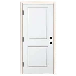 36 in. x 80 in. Premium 2-Panel Square Primed White Steel Prehung Front Door w/ 36 in. Right-Hand Outswing & 6 in. Wall