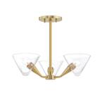 Isabella 12 in. 3-Light Aged Brass Semi-Flush Mount with Clear Shade