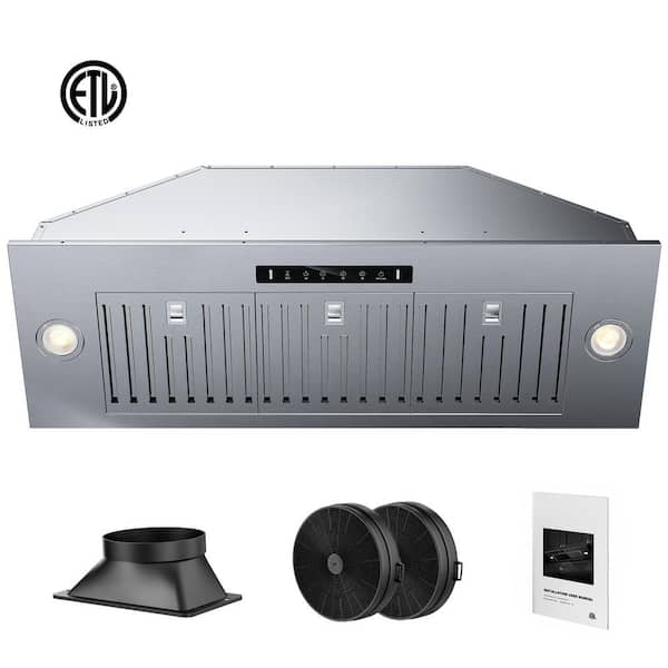 36 in. 900 CFM Convertible Ducted to Ductless Insert Range Hood in Stainless Steel with 3-Speed and LED Lights