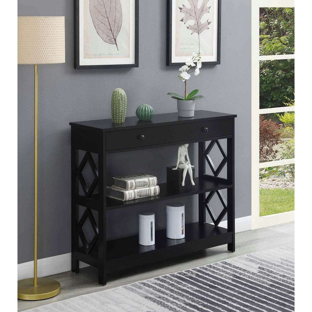 Sleek Diamond 40" Black Console Table with Storage