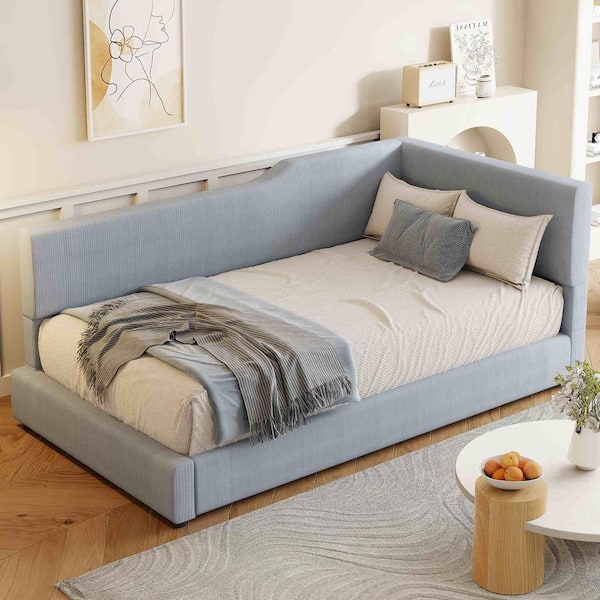 Gray Twin Size L-Shaped Corduroy Daybed