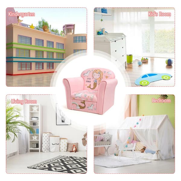 Costway Blue Kids Mermaid Sofa Children Armrest Couch Upholstered