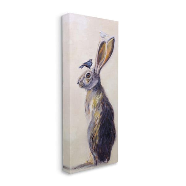 Stupell Industries "Woodland Rabbit with Birds Painting"by Karen Weber Fine Art Unframed Animal Canvas Wall Art Print 10 in. x 24 in.