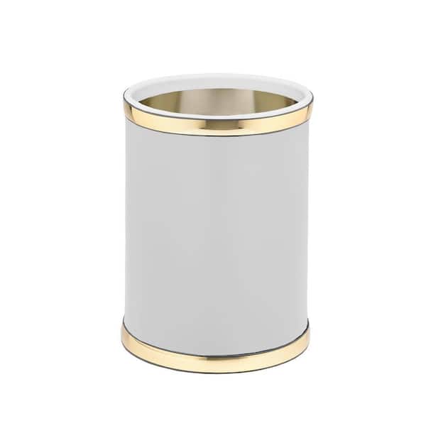 Sophisticates 8 Qt. White and Polished Brass Round Waste Basket