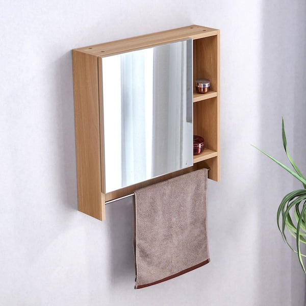 21.6 in. W x 22 in. H Rectangular MDF Surface Mount Medicine Cabinet with Mirror in Burly Wood
