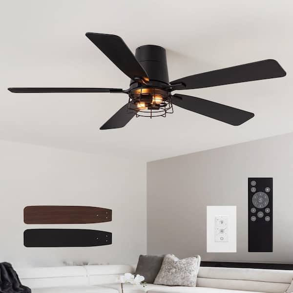 Modern 52 in. Smart Indoor Black Low Profile Standard Ceiling Fan with No Bulb Included with Remote and Switch Included