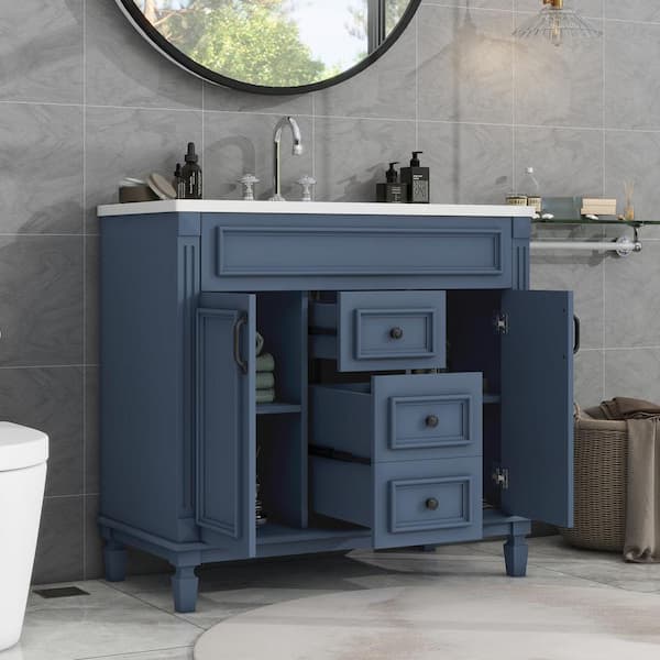 36 in. Single Sink Bath Vanity Storage Cabinet in Royal Blue with 2 Soft Closing Doors and 2-Drawers
