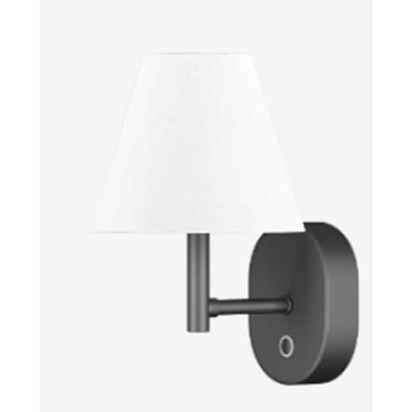 Globe Electric Rechargeable 1-Light Matte Black LED Wall Sconce with White Linen Shade