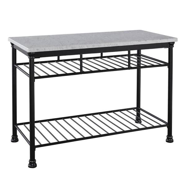 Home Styles Baton Rouge Black Kitchen Utility Table with Quartz Marble Top