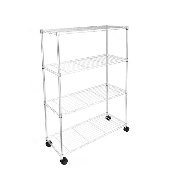 FUNKOL 36 in x 14.17 in x 56 in 4-Tier Chrome Heavy Duty Shelf with 4-Wheels and Adjustable Shelves