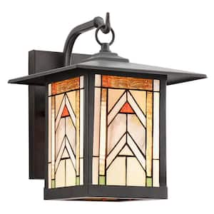 Foss 1-Light Oil Rubbed Bronze Outdoor Stained Glass Wall Lantern Sconce