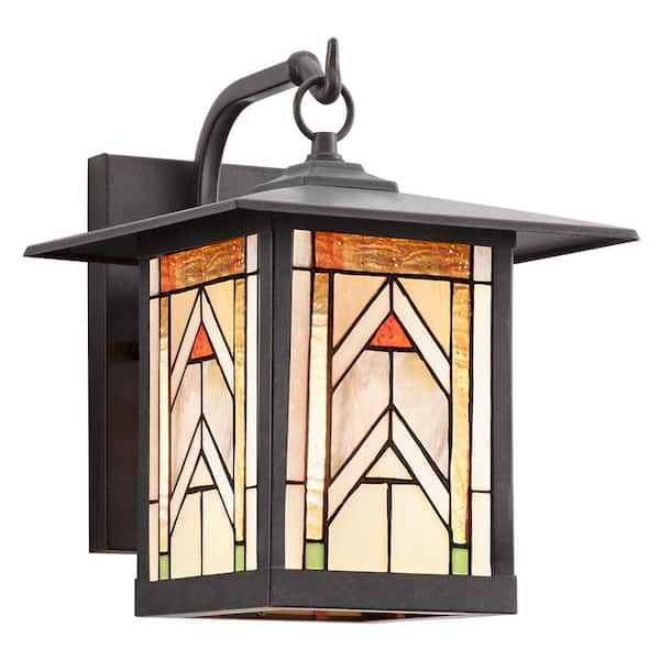 River of Goods Foss 1-Light Oil Rubbed Bronze Outdoor Stained Glass Wall Lantern Sconce