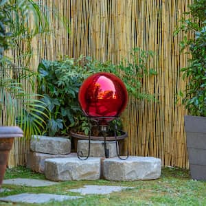 10 in. Dia Indoor/Outdoor Glass Gazing Globe Yard Decoration, Red