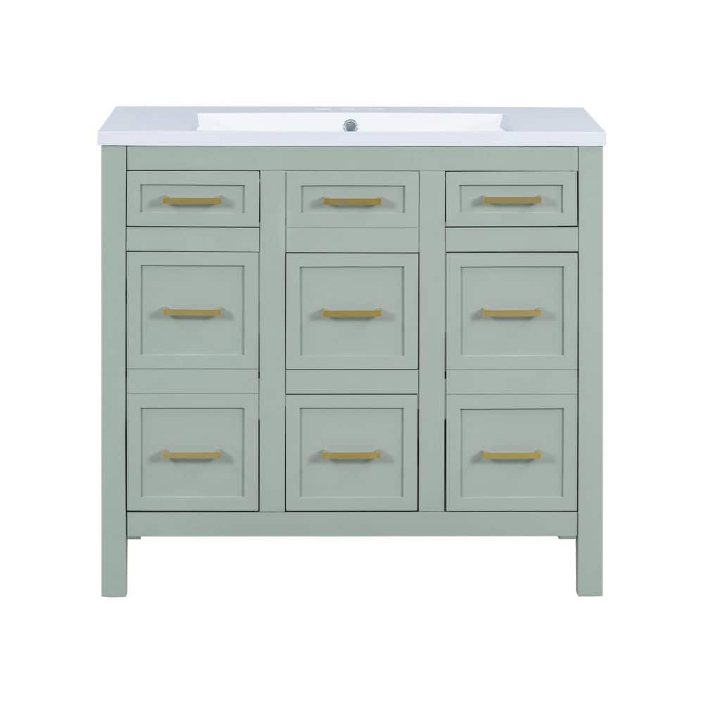 Virubi 36 in. W Single Sink Bath Vanity in Green with White