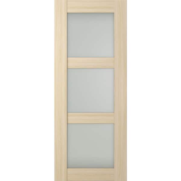 Belldinni Vona 3Lite 18 in. x 80 in. No Bore 3-Lite Frosted Glass Loire Ash Composite Wood Interior Door Slab