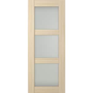 Vona 36 in. x 79.375 in. No Bore 3-Lite Frosted Glass Loire Ash Composite Wood Interior Door Slab