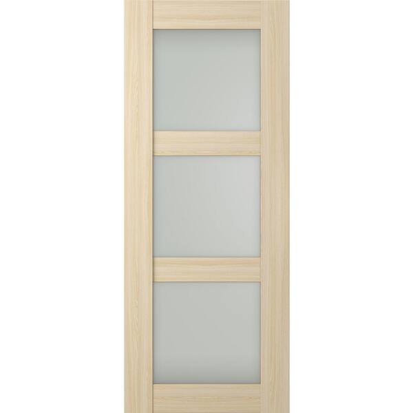 Belldinni Vona 3-Lite 28 in. x 84 in. No Bore 3-Lite Frosted Glass Loire Ash Composite Wood Interior Door Slab