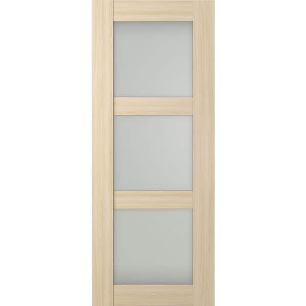 Vona 3-Lite 36 in. x 95.25 in. No Bore 3-Lite Frosted Glass Loire Ash Composite Wood Interior Door Slab